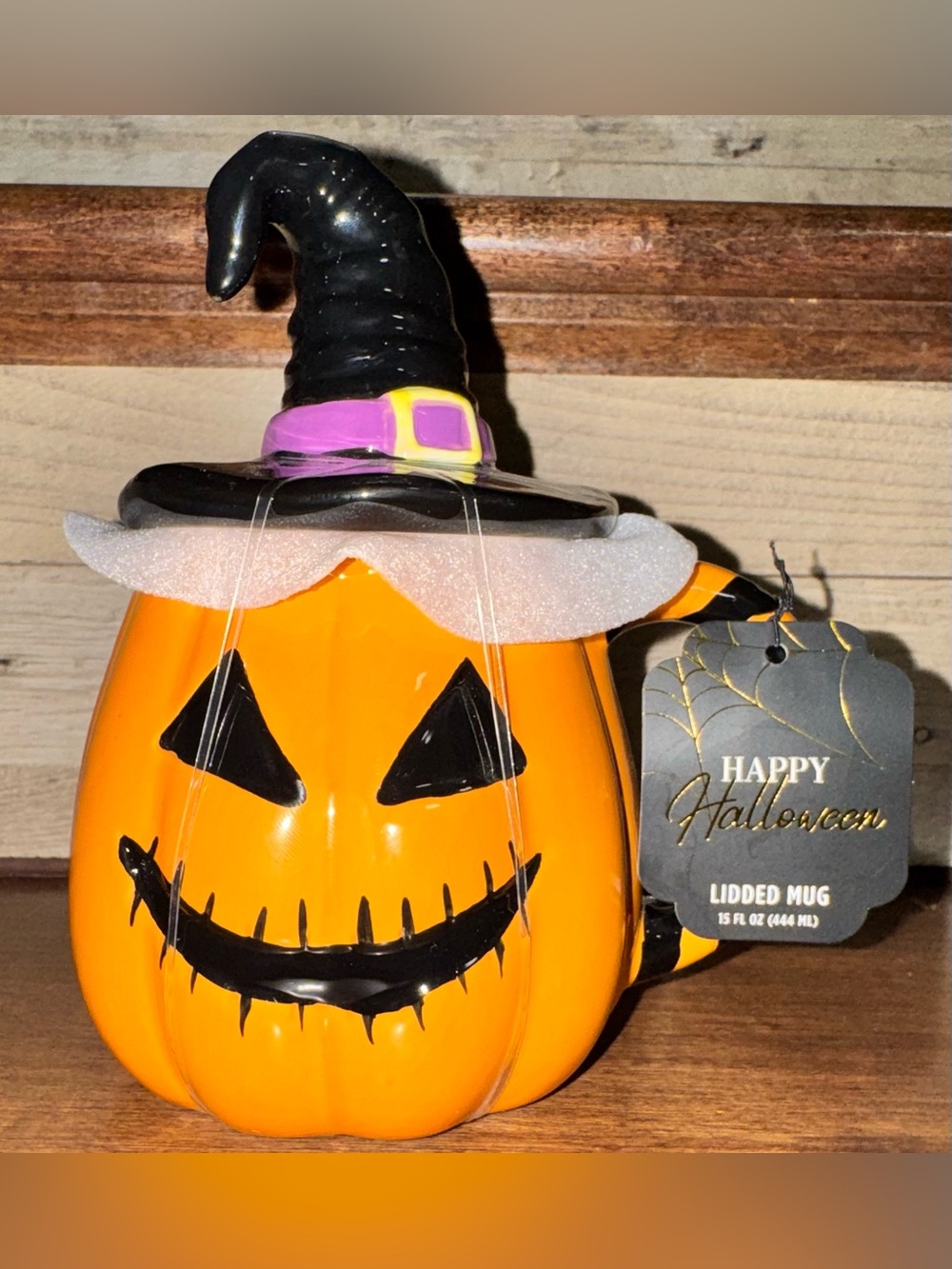 Cute 🥰 Jack O Lantern with Witch 🧙 Hat Mug 15 OZ NWT W/Lid  Ceramic Halloween 🎃